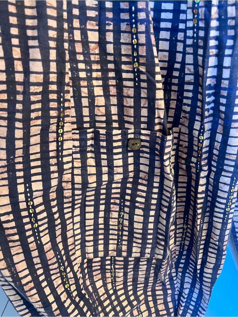 Patterned Barrel- Leg Pants in Navy & Dusty Pink, unique! - Picture 4 of 8